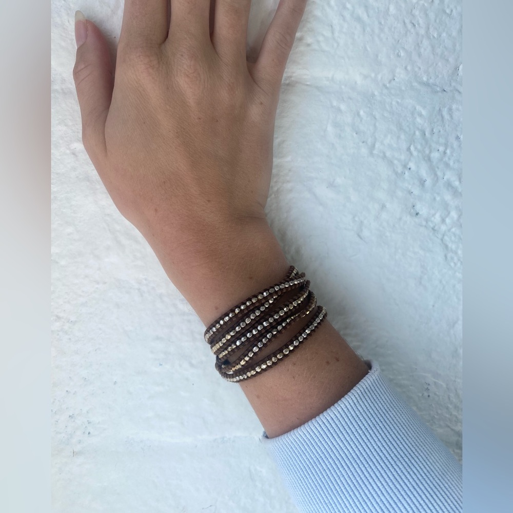 Chan LUU Sterling Silver Wrap Bracelet Brown Leather